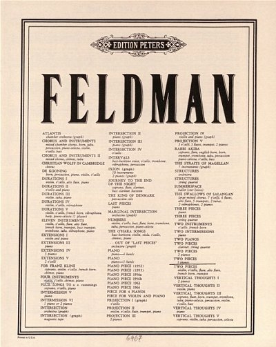 M. Feldman: Pieces 3 P