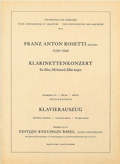 A. Rosetti: Konzert für Klarinette Nr. 1 Es-, KlarKlv (KASt)