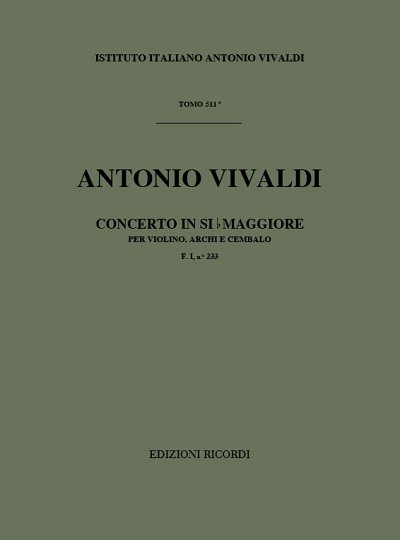 A. Vivaldi: Concerto Per Violino, Archi e BC: In Si  (Part.)
