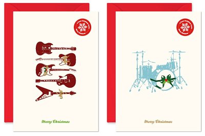Christmas Card Pack Of 6 Eletric Guitars And Dru (Postkarte)