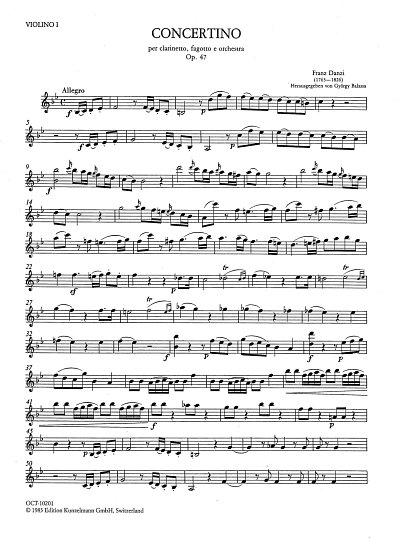 F. Danzi: Concertino B-Dur op. 47, KlarFagOrch (Vl1)