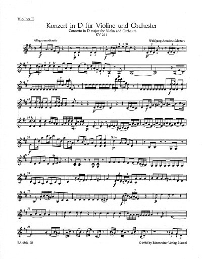 W.A. Mozart: Konzert für Violine und Orchester Nr. 2 D-Dur KV 211