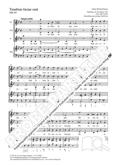 M. Haydn et al.: Tenebrae factae sunt B-Dur MH 305 (1781)
