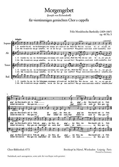 AQ: F. Mendelssohn Bartholdy: Morgengebet Op 48/5 ( (B-Ware)