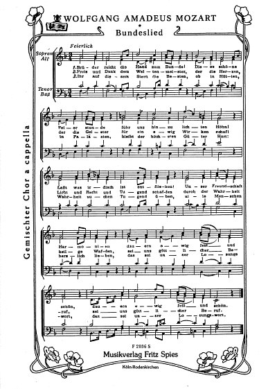W.A. Mozart: Bundeslied (Brueder Reicht Die Hand Zum Bunde)