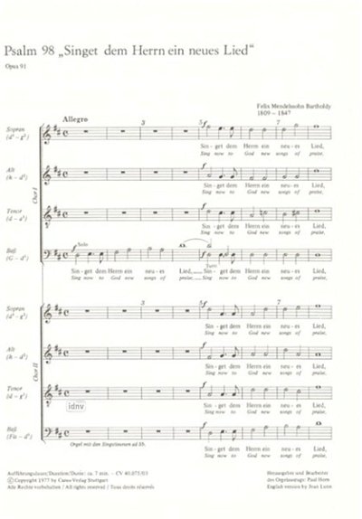 F. Mendelssohn Bartholdy: Psalm 98 "Singet dem Herrn ein neues Lied" op.91