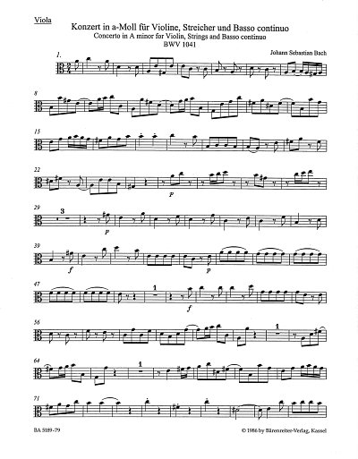 J.S. Bach: Konzert a-Moll BWV 1041, VlStrBc (Vla)