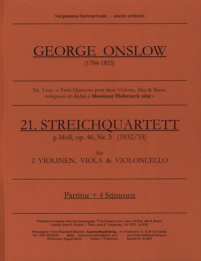 G. Onslow: Quartett 21 G-Moll Op 46/3