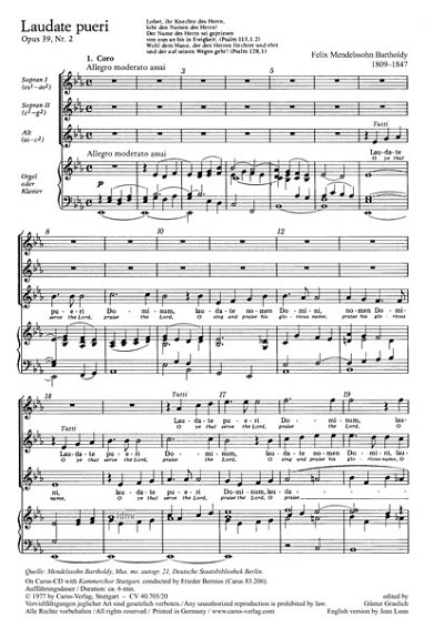 F. Mendelssohn Bartholdy: Laudate pueri Es-Dur MWV B 30 (1830)
