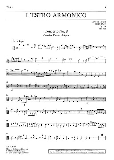A. Vivaldi: Concerto a-Moll op. 3/8 RV 522, Kb (VLA II)