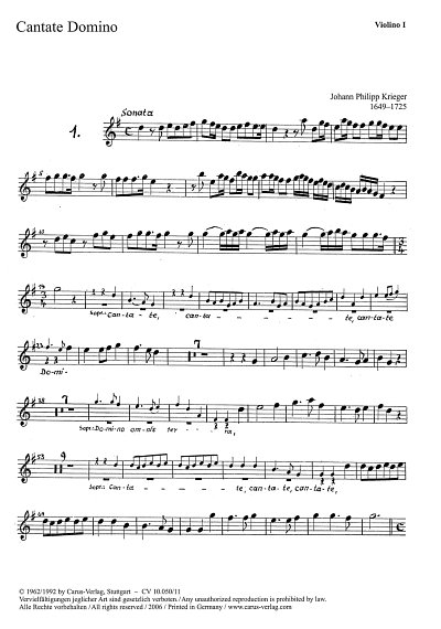 J.P. Krieger: Cantate Domino (Singet dem He, GesS2VlBc (Vl1)