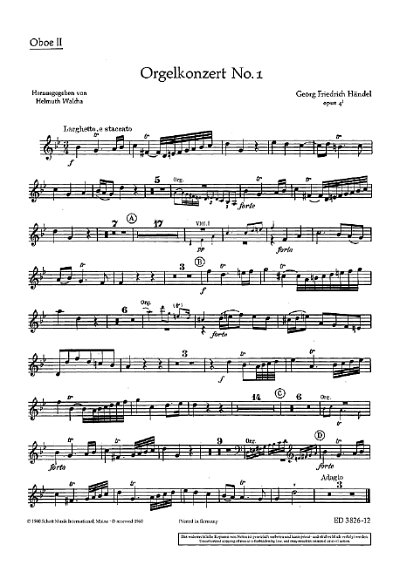 G.F. Händel: Orgel-Konzert Nr. 1 g-Moll op., 2ObFagStr (Ob2)