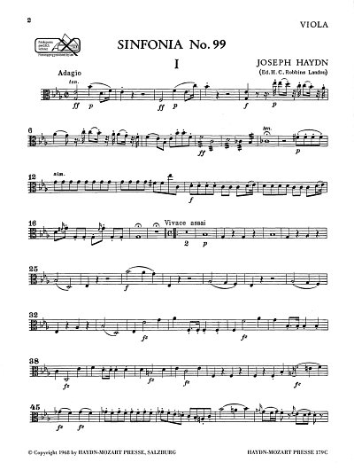 J. Haydn: Sinfonia Nr. 99 Es-Dur Hob. I:99, Sinfo (Vla)