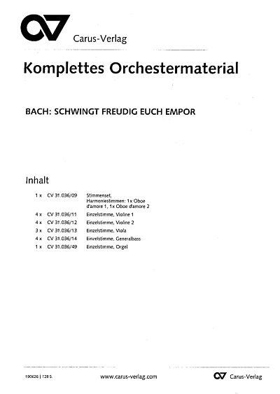 J.S. Bach: Schwingt freudig euch empo, 4GesGchOrcBc (Stsatz)