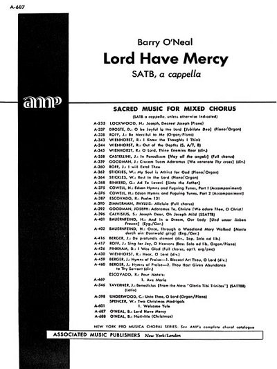 Lord Have Mercy A Cappella, GchKlav (Chpa)