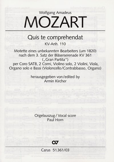 W.A. Mozart: Quis Te Comprehendat Kv Anh 110