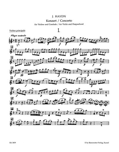 J. Haydn: Konzert in F-Dur Hob. XVIII:6, VlCembStro (Vlsolo)