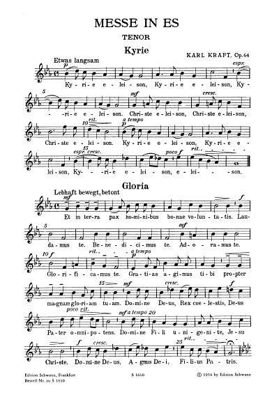 K. Kraft: Messe Es-Dur op. 64, GCh4 (Tenor)