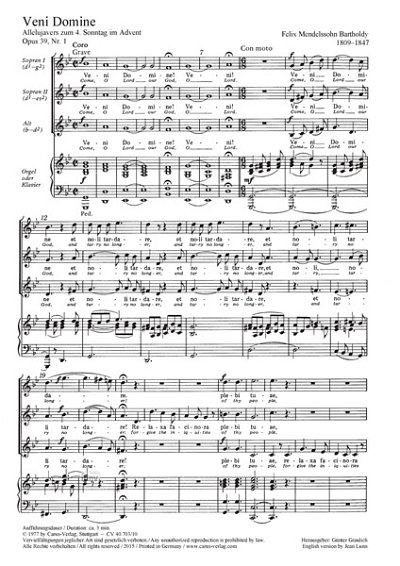DL: F. Mendelssohn Barth: Veni Domine g-Moll MWV, FchOrg (Pa