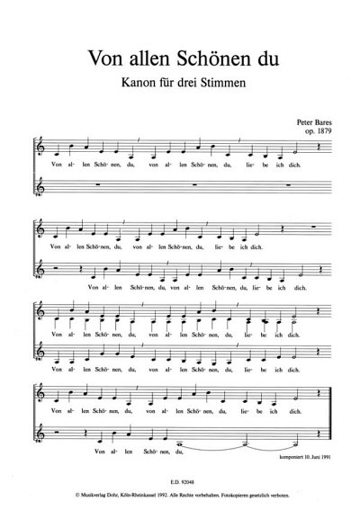 B. Peter: Von allen Schönen du op. 1879 (Chpa)