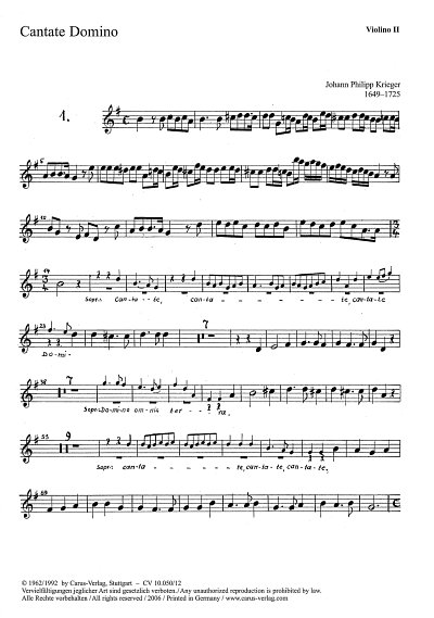 J.P. Krieger: Cantate Domino (Singet dem He, GesS2VlBc (Vl2)