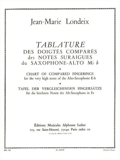 J.-M. Londeix: Tablature des Doigtes compares d, Sax (Part.)
