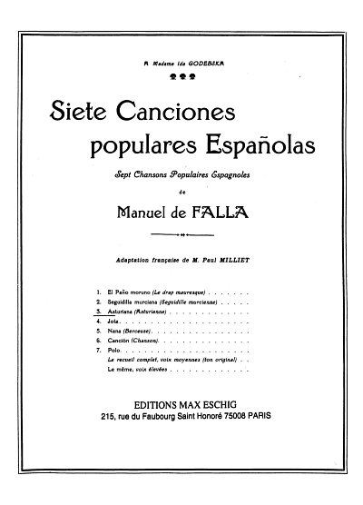 Siete Canciones Populares Espanolas N 3 Asturiana
