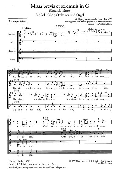W.A. Mozart: Missa brevis et solemnis in C, 4GesGchOrch