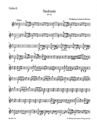 W.A. Mozart: Sinfonie Nr. 5 B-Dur KV 22, Sinfo (Vl2)