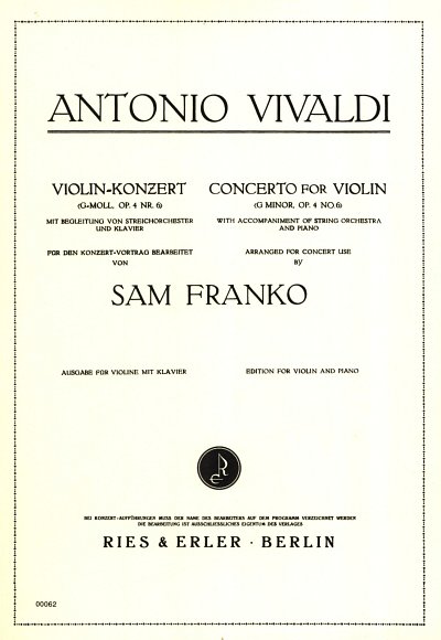 A. Vivaldi: Concerto G-Moll Op 4/6 F 1/185 T 423 - Vl Str Bc
