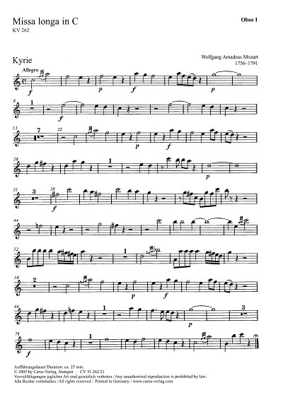 W.A. Mozart: Missa longa in C KV 262, GesGchOrchOr (Ob1)