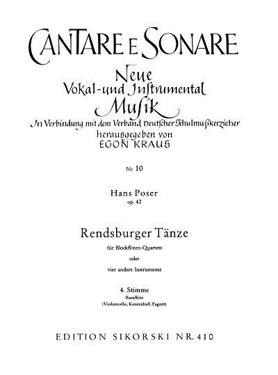 H.W. Poser: Rendsburger Tänze für Blockflöten-Quartett oder 4 andere Instrumente op. 42
