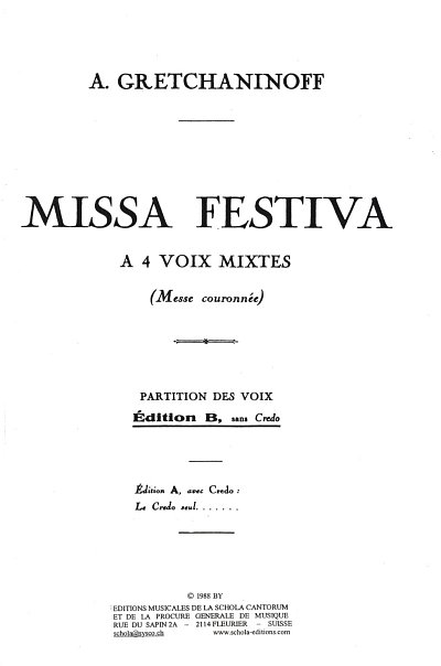 A. Gretschaninow: Missa festiva op. 154