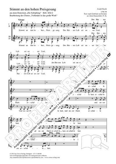 DL: J. Haydn: Stimmt an den hohen Preisgesang B-Dur Hob. (Pa