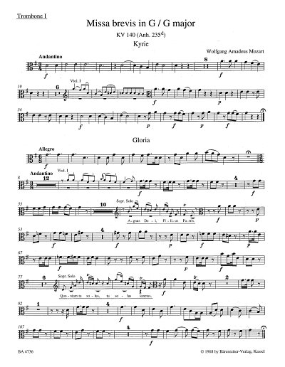 W.A. Mozart: Missa brevis G-Dur KV 140 , 4GesGch2VlBc (HARM)