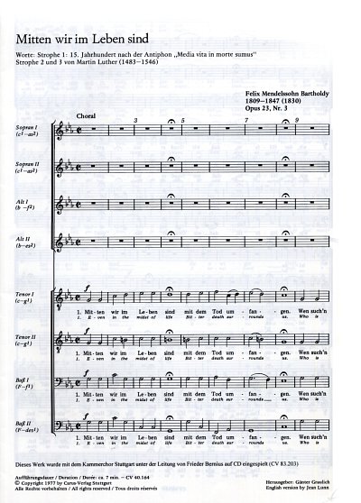 F. Mendelssohn Bartholdy: Mitten wir im Leben sind op. 23 Nr