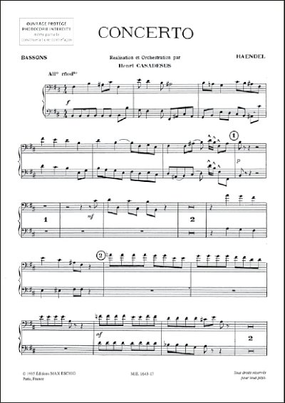 G.F. Händel: Concerto Pour Alto Part De Bassons 1 Et 2