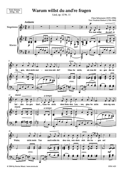 DL: C. Schumann: Warum willst du and're fragen Lied, op. 12,
