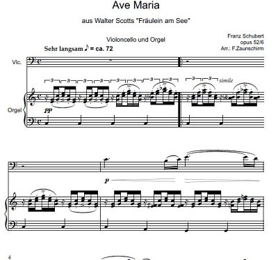 DL: F. Schubert: Ave Maria, VcOrg (Par2St)