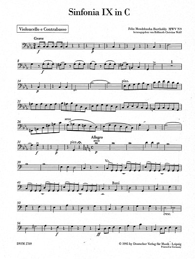 F. Mendelssohn Barth: Sinfonia IX C-Dur, Stro (VcKb)