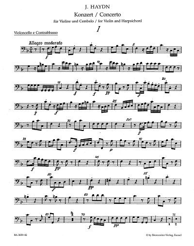 J. Haydn: Konzert in F-Dur Hob. XVIII:6*, VlCembStro (VcKb)