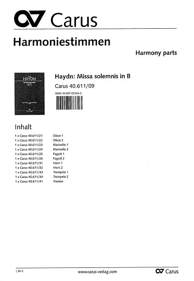 J. Haydn: Missa solemnis in B, SolGChOrch (HARM)