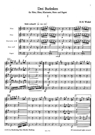 Winkel Hans Herbert: 3 Burlesken für Flöte, Oboe, Klarinette, Horn und Fagott