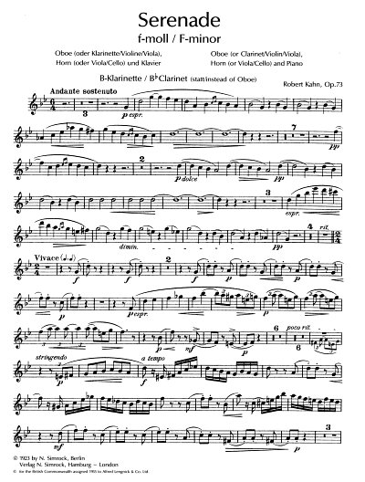 R.A. Kahn: Serenade f-Moll op. 73, KlarHrnKlv (Klar)