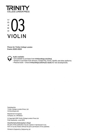 Trinity College Lond: Violin - Grade 3, VlKlav (Vl)