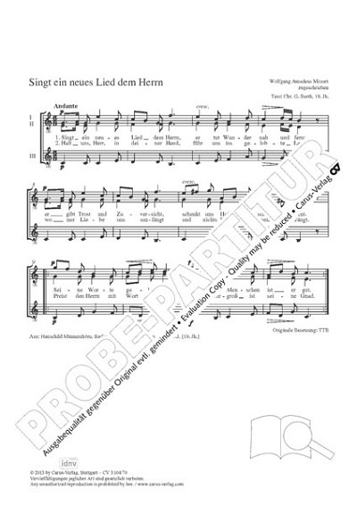 DL: W.A. Mozart: Singt ein neues Lied dem Herrn C-Dur (Part.