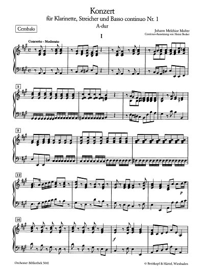 J.M. Molter: Klarinettenkonzert Nr. 1 A-dur, KlarOrch (Cemb)