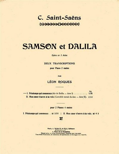 C. Saint-Saëns: Samson et Dalila - 2 transcriptions pa, Klav