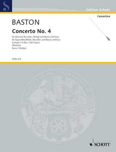 DL: J. Baston: Concerto No. 4 G-Dur, SbflStrBc (Part.)