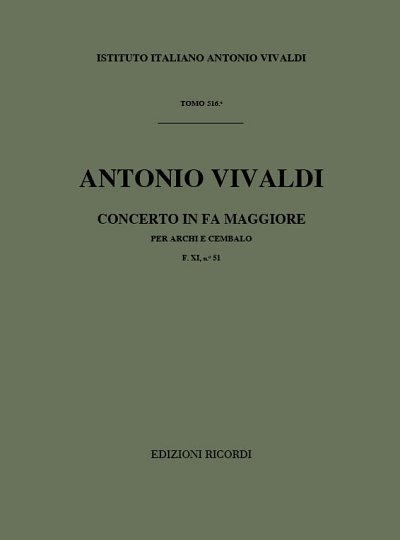 A. Vivaldi: Sinfonie Per Archi E B.C.: In Fa R, Stro (Part.)